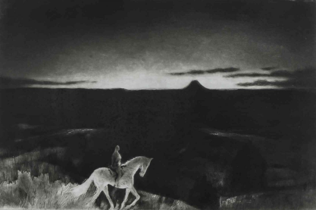 Gene Kloss, (American, 1903-1996), Sundown: Gene Kloss (American, 1903-1996) Sundown etching, artist's proof signed Gene Kloss (lower right) 11 3/4 x 17 3/4 inches. Property from the Estate of Rodney L. Croissant, Greeley, Colorado