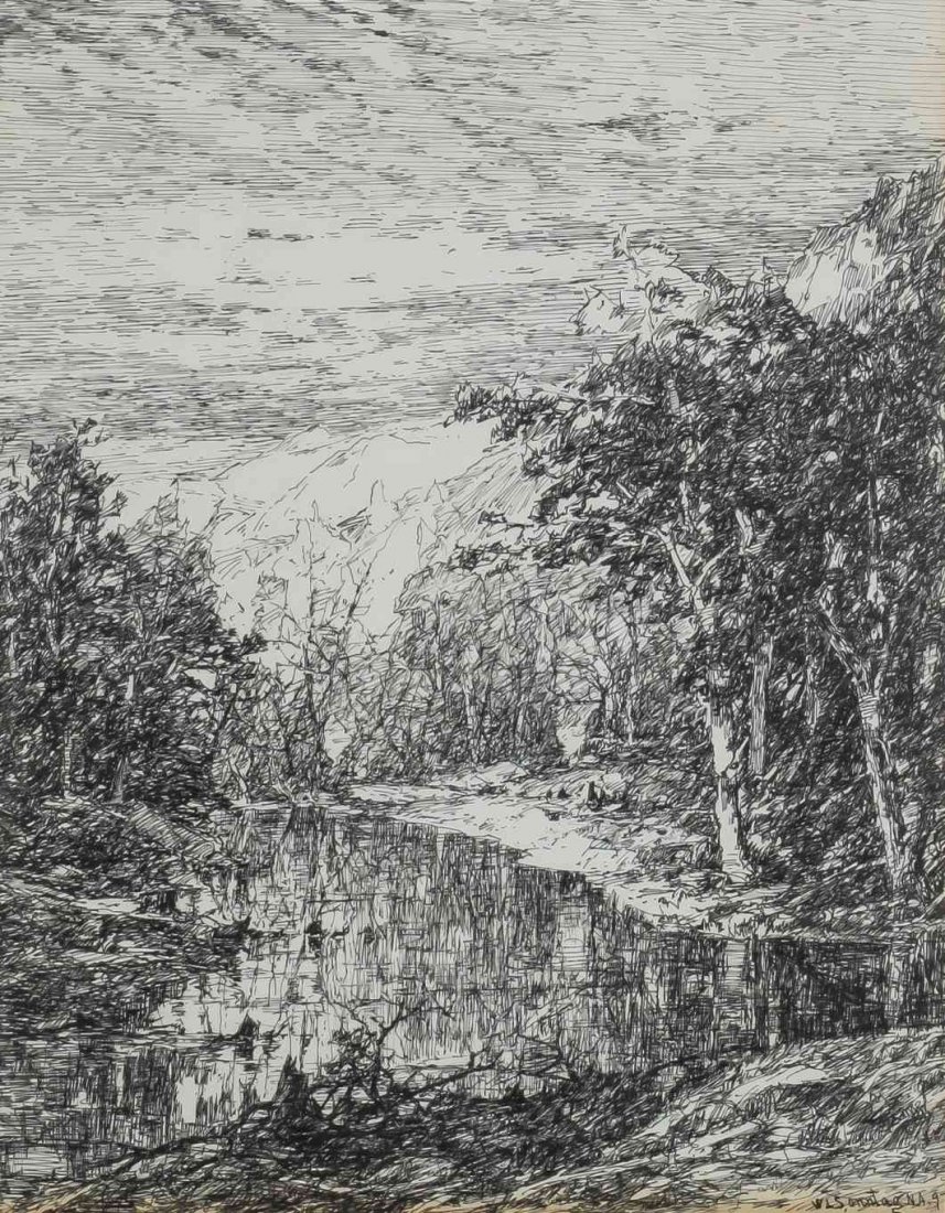 William Louis Sonntag, (American, 1822-1900), Untitled: William Louis Sonntag (American, 1822-1900) Untitled etching signed W.L.Sonntag N.A. 97 (lower left) 10 3/8 x 8 inches.