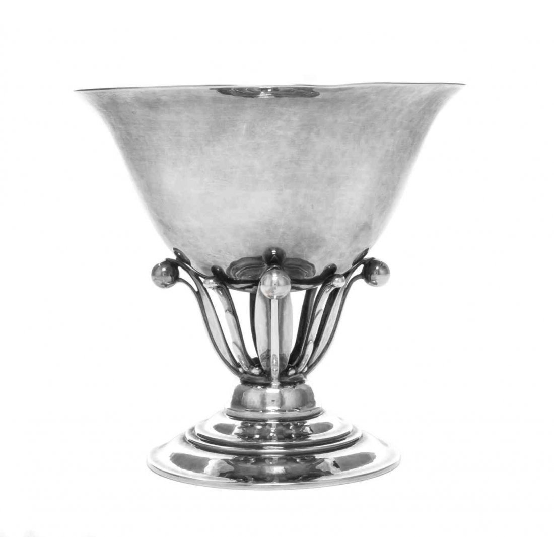 A Danish Silver Compote, No. 17A, Georg Jensen: A Danish Silver Compote, No. 17A Georg Jensen Silversmithy, Copenhagen, 1925-32 designed by Johan Rohde in 1912, the deep circular bowl with flaring rim, supported on an openwork stem formed of leaves