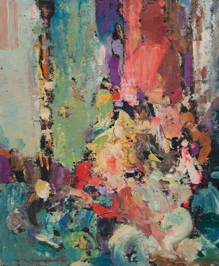 Fred Greene Carpenter, (American, 1882-1965), Joy: Fred Greene Carpenter (American, 1882-1965) Joy oil on academy board, with original hand-carved frame signed F.G. Carpenter (lower left) 17 1/2 x 14 3/4 inches. Property from the Collection of Rudolph