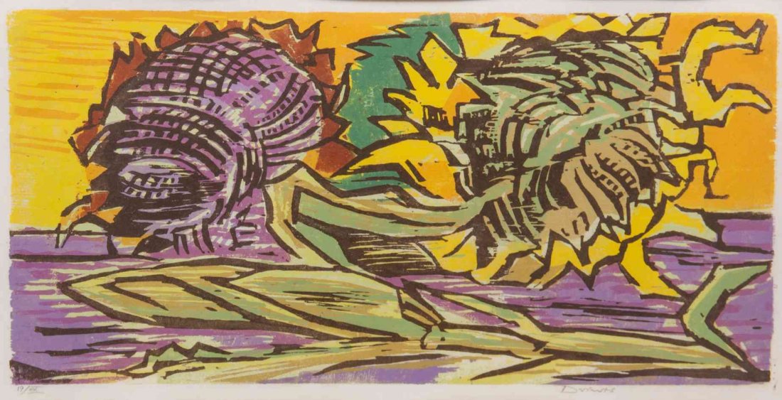 Werner Drewes, (American, 1899-1985), Thanksgiving,: Werner Drewes (American, 1899-1985) Thanksgiving, 1969 color woodblock edition 19/XX, signed Drewes (lower right) 12 x 23 1/2 inches. Property from the Collection of Rudolph and Ann Torrini, St. Louis