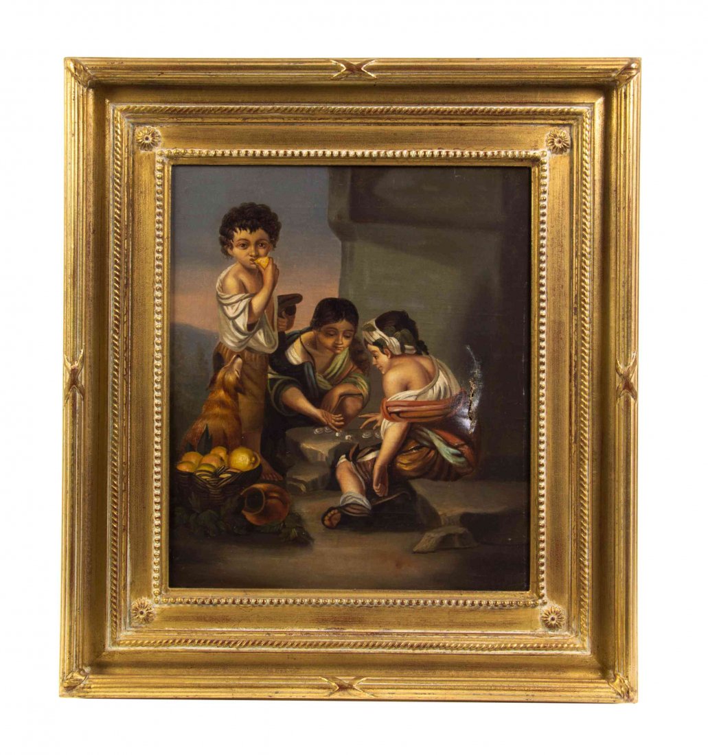 After Bartolomé Esteban Murillo, (Spanish, 1618-1682),: After Bartolomé Esteban Murillo (Spanish, 1618-1682) Three Dice Players oil on canvas 13 1/2 x 11 1/4 inches.