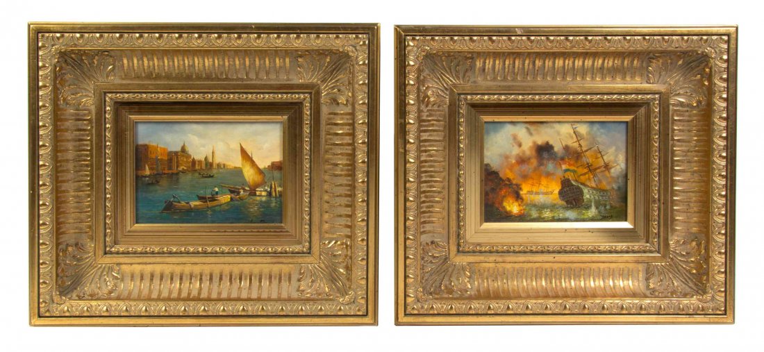 Artist Unknown, (Continental School), Two Nautical: Artist Unknown (Continental School) Two Nautical Scenes oil on board 5 x 7 inches.