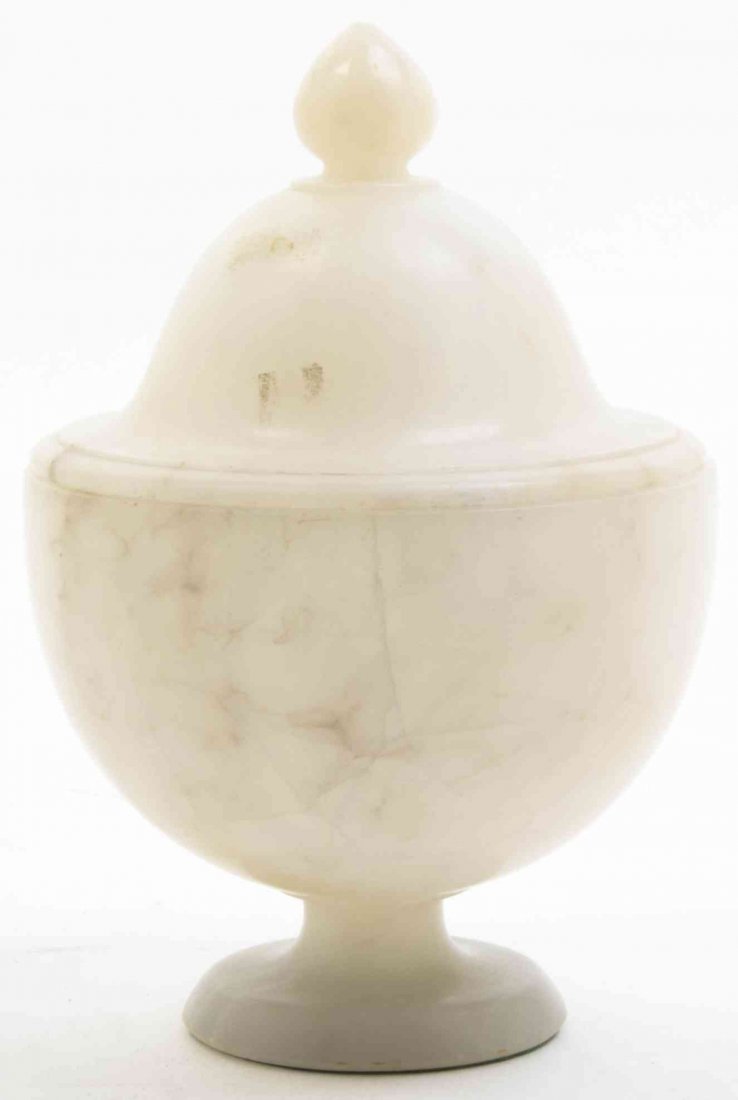 An Alabaster Lidded Urn, Height overall 10 inches.: An Alabaster Lidded Urn, TURKISH. Height overall 10 inches. Property from a Private Collection