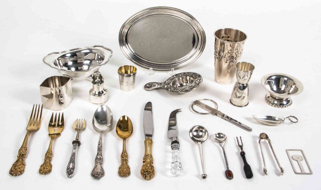 A Group of American and Danish Silver Table Articles,: A Group of American and Danish Silver Table Articles 20th Century comprising tumbler, marked for assay master Christian F. Heise, small compote, Evald Nielsen, Copenhagen bookmark, Georg Jensen, 1945-