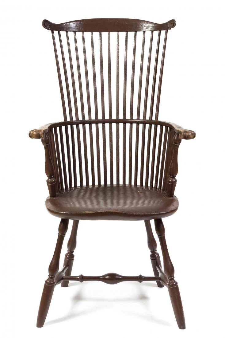 An American Painted Comb-Back Windsor Chair, MODERN,: An American Painted Comb-Back Windsor Chair, MODERN, impressed W. Wallick to the underside. Height 44 1/2 inches. Property from the Estate of Elizabeth Cheval, Lake Forest, Illinois
