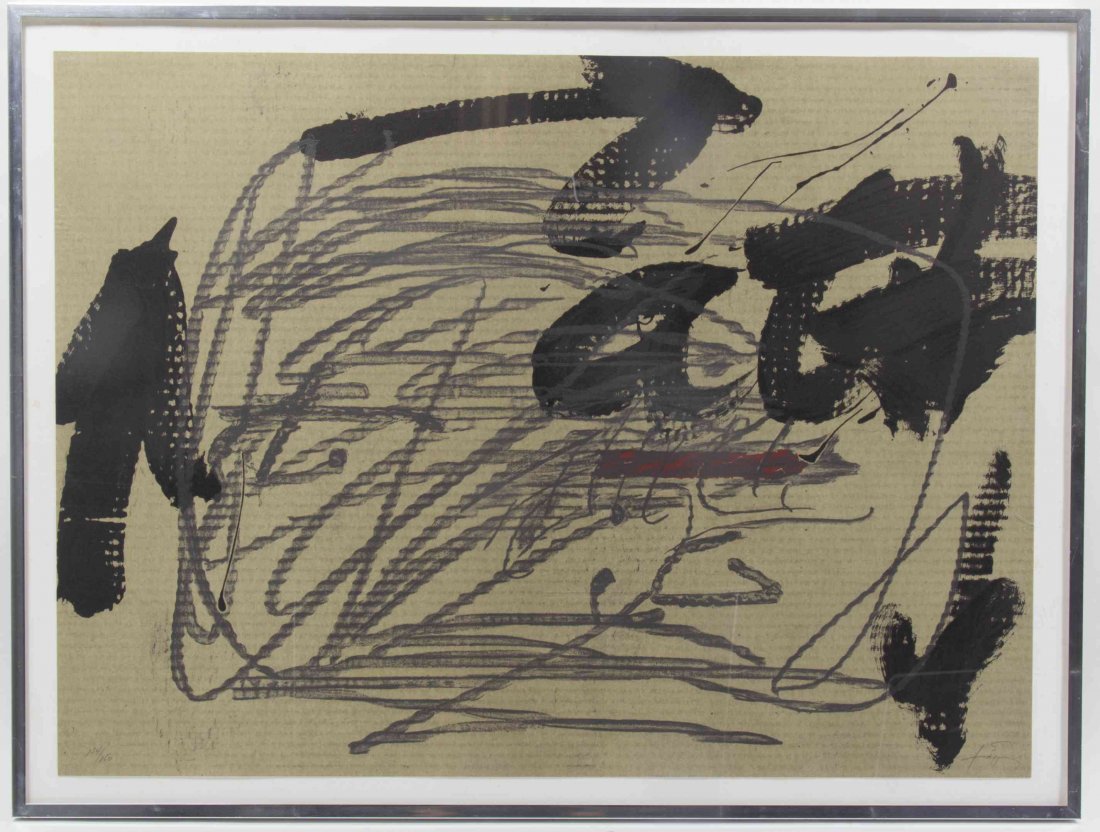 Antoni Tapies, (Spanish, 1923-2012), Sin Titulo: Antoni Tapies (Spanish, 1923-2012) Sin Titulo color lithograph edition 124/150, signed Tapies (lower right) 22 x 29 1/2 inches. Property from the Collection of Marilyn Karos, Whitefish Bay, Wisconsin