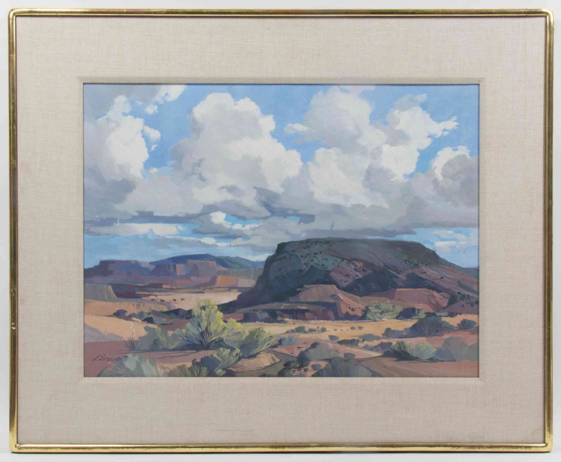 Laurence Philip Sisson, (American, b. 1928), Desert: Laurence Philip Sisson (American, b. 1928) Desert Mesa oil on board signed L. Sisson (lower left) 18 x 24 inches. Property from the Collection of Marilyn Karos, Whitefish Bay, Wisconsin