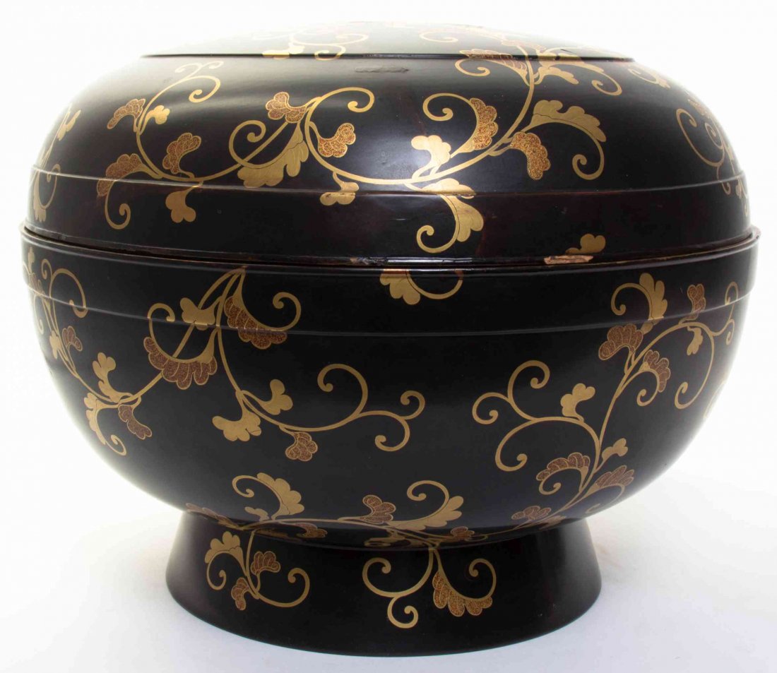 A Japanese Lacquered Rice Container, Diameter 16 1/2: A Japanese Lacquered Rice Container, of circular covered form. Diameter 16 1/2 inches. Property from a Private Collection
