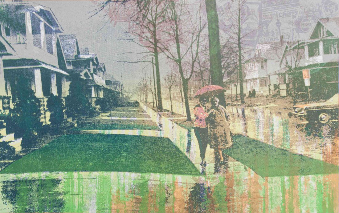 Robert Randall Burkert, (Wisconsin, b. 1930), Rainy: Robert Randall Burkert (Wisconsin, b. 1930) Rainy Thursday serigraph edition 32/50, signed Robert Burkert and titled (lower left) 15 1/2 x 24 1/4 inches.