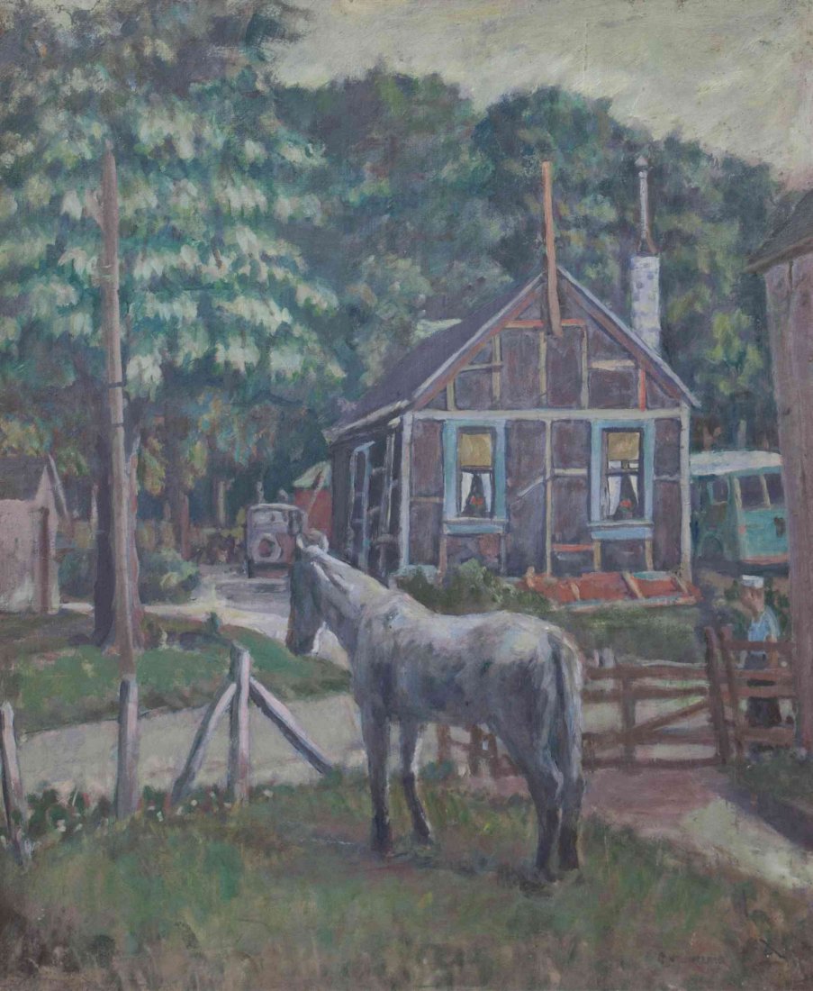 Gerrit Van Sinclair, (Wisconsin, 1890-1955), Shack: Gerrit Van Sinclair (Wisconsin, 1890-1955) Shack oil and egg tempera on board signed G. v. Sinclair (lower right) 24 x 20 inches. Property from the Collection of Daniel and Cece Kim, Mequon, Wisconsin