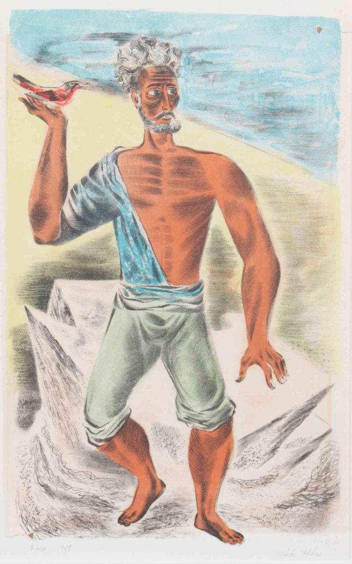 Misch Kohn, (American, 1916-2002), The Birdcatcher,: Misch Kohn (American, 1916-2002) The Birdcatcher, 1949 lithograph edition of 8, signed Misch Kohn and dated (lower right) 12 3/4 x 7 7/8 inches. Property of a Midwest Institution, Sold to Benefit Acqu