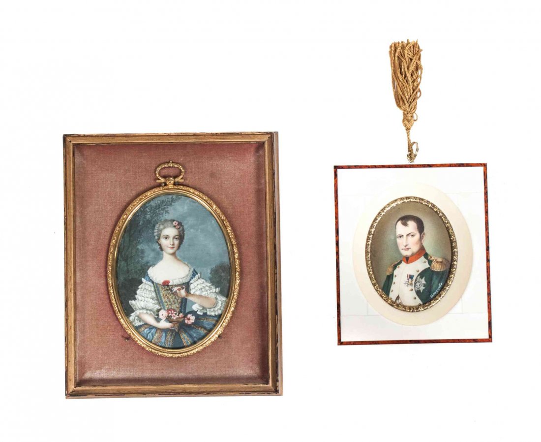 A Portrait Miniature, After Jean Marc Nattier (French,: A Portrait Miniature, After Jean Marc Nattier (French, 1685-1766), depicting Madame Victoria Louise, daughter of Louis XV, and signed Jean Guy, together with another example depicting Napoleon and sig