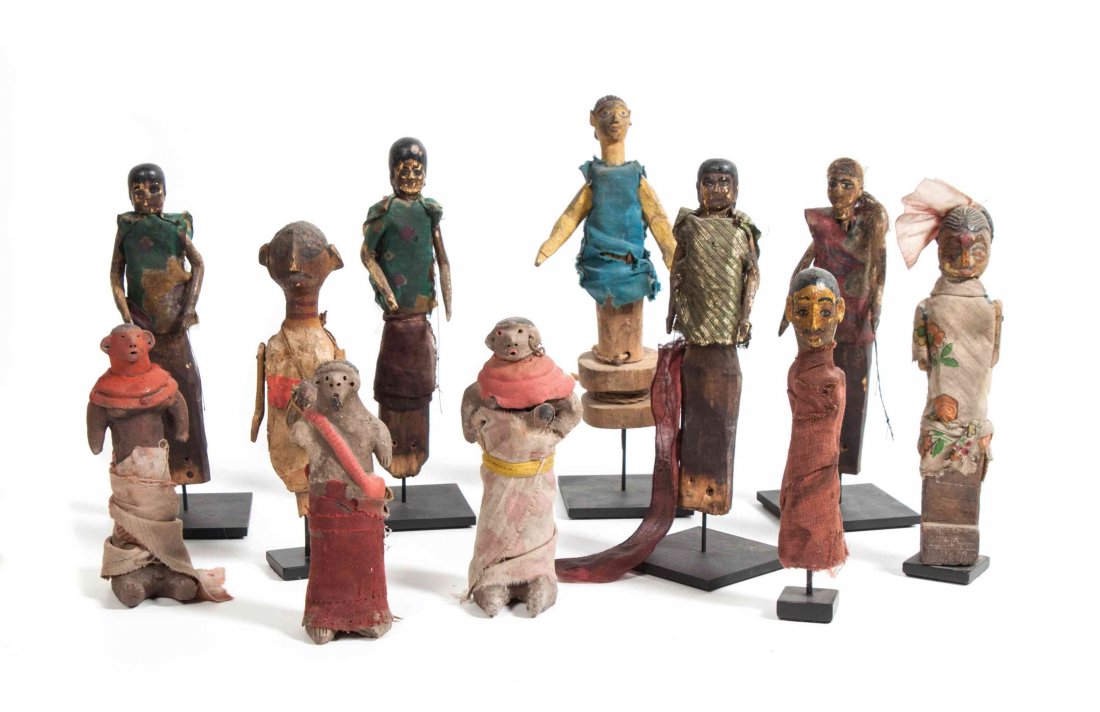 Eleven Nepalese Puppets, Height of tallest 9 1/2: Eleven Nepalese Puppets, comprising three clay examples and eight carved wood and polychrome examples, each depicting human figures. Height of tallest 9 1/2 inches. Property from the Estate of Judith 