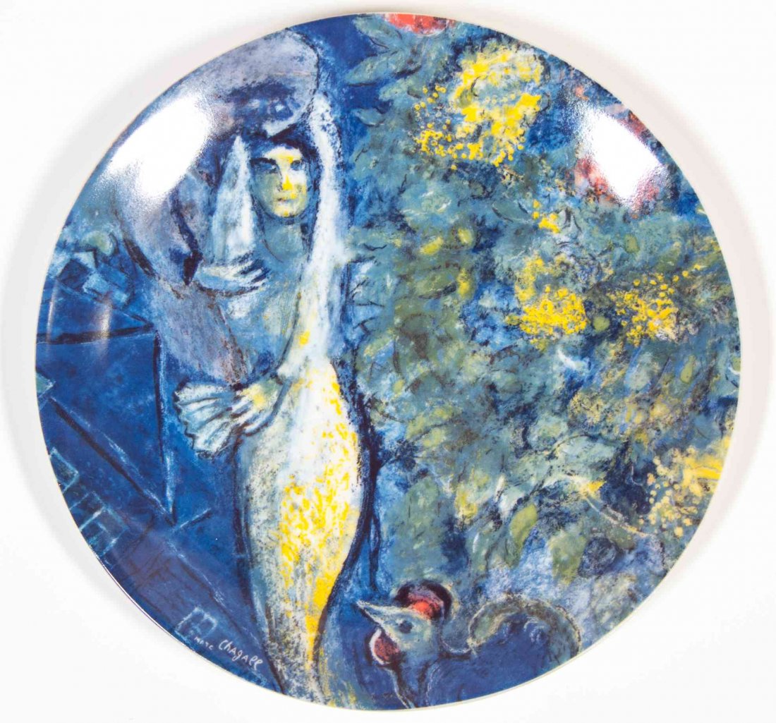 After Marc Chagall, (French/Russian, 1887-1985),: After Marc Chagall (French/Russian, 1887-1985) Untitled ceramic plate; George Jensen, pub. Diamter 8 1/8 inches. Property from the Collection of Mrs. Patricia Akin, Oak Park, Illinois