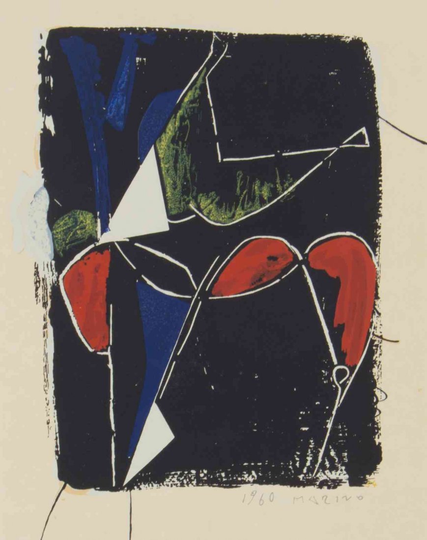 After Marino Marini, (Italian, 1901-1980),: After Marino Marini (Italian, 1901-1980) Composizione, 1960 color silkscreen signed Marino and dated (lower right) 15 x 11 inches.