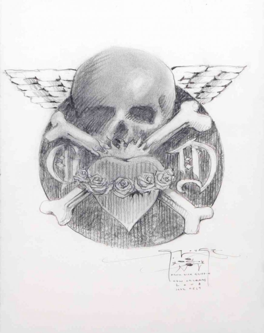 Stanley Mouse, (American, b. 1940), Grateful Dead: Stanley Mouse (American, b. 1940) Grateful Dead Sketch, 2008 graphite on paper signed, inscribed, and dated (lower right) 15 x 11 inches.
