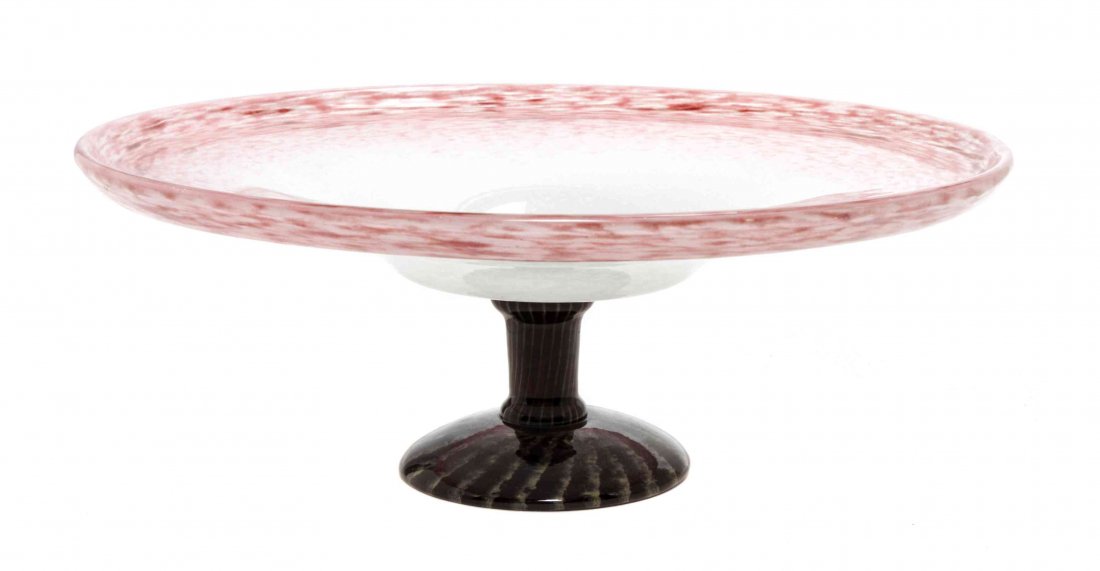 A Charles Schneider Glass Tazza Diameter 12 inches.: A Charles Schneider Glass Tazza the bowl of tapering form, with a lavender to white mottled ground, raised on a circular foot, etched Schneider. Diameter 12 inches.