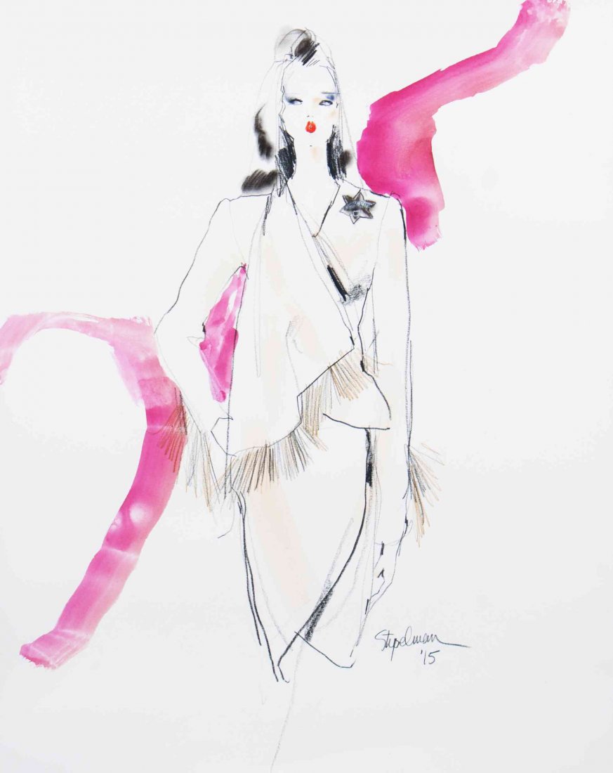 Steven Stipelman, (American, b. 1944), Thierry Mugler: Steven Stipelman (American, b. 1944) Thierry Mugler Design mixed media signed Stipelman (lower right) 24 x 18 inches. Property of Mount Mary University Through the Generous Donation of Steven Stipelma