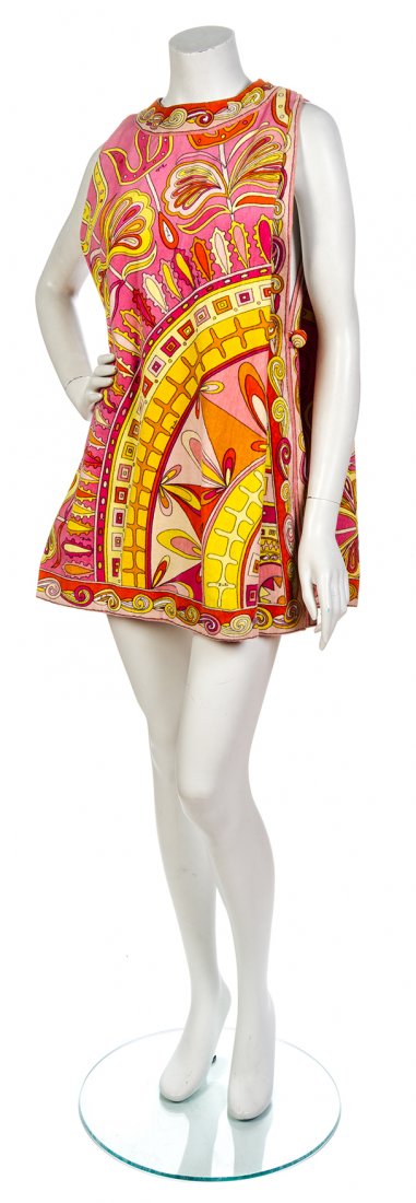 An Emilio Pucci Multicolor Print Terrycloth Short: An Emilio Pucci Multicolor Print Terrycloth Short Tabard. Labeled: Emilio Pucci. Size 8. Property from the Estate of Rita Dee Hassenfeld, Palm Beach, Florida