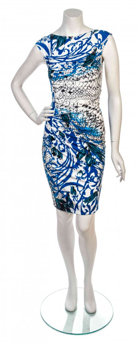 An Emilio Pucci Multicolor Snake Print Ruched Jersey: An Emilio Pucci Multicolor Snake Print Ruched Jersey Dress, sleeveless with a slightly draped neckline. Labeled: Emilio Pucci. Size 4. Property from the Estate of Shirley Ann Kritzik, Milwaukee, Wisco