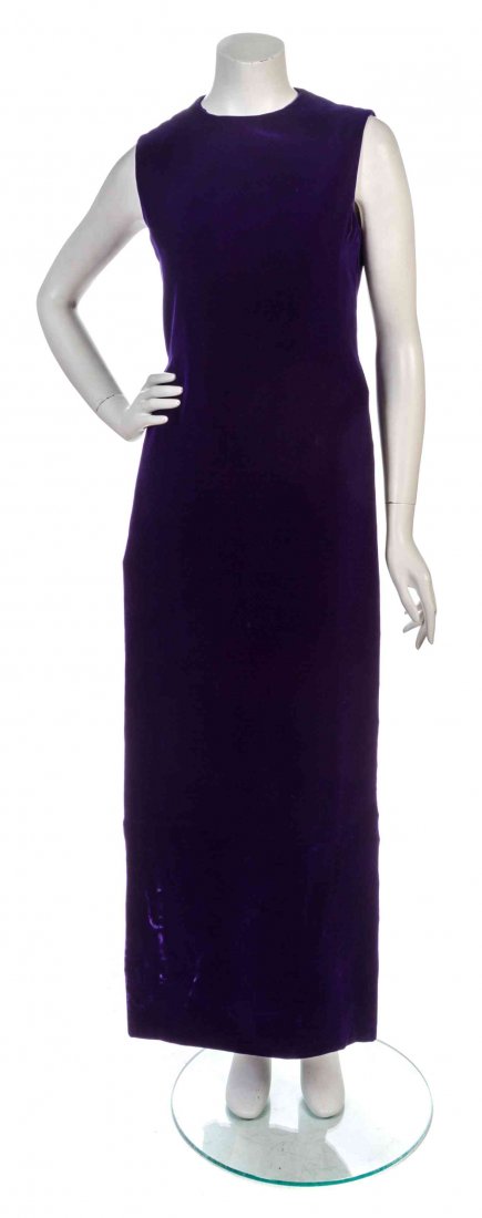 A Pierre Cardin Purple Velvet Tabard, Size 8.: A Pierre Cardin Purple Velvet Tabard, 1960's. Labeled: Pierre Cardin/Paris/New York. Size 8. Property from the Estate of Shirley Ann Kritzik, Milwaukee, Wisconsin Condition: Measurements: Bust: 17 1/2