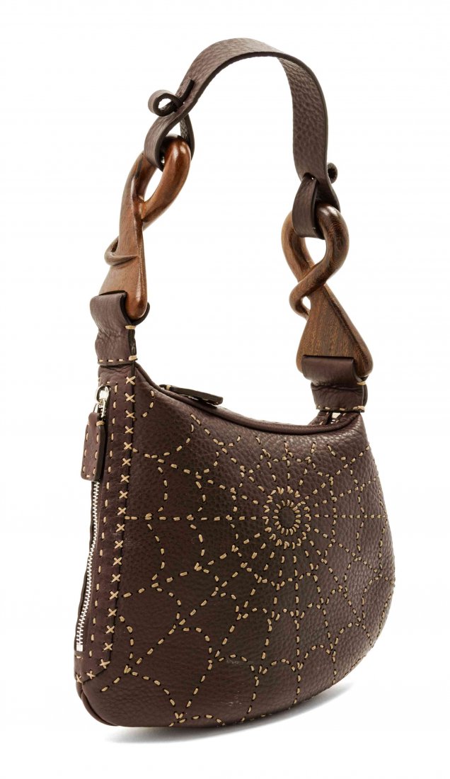 A Group of Three Fendi Mini Handbags,: A Group of Three Fendi Mini Handbags, the first in dark brown leather with an ivory contrast stitching and two handles, the second in a gray leather with knotted accents, the third in brown leather wi