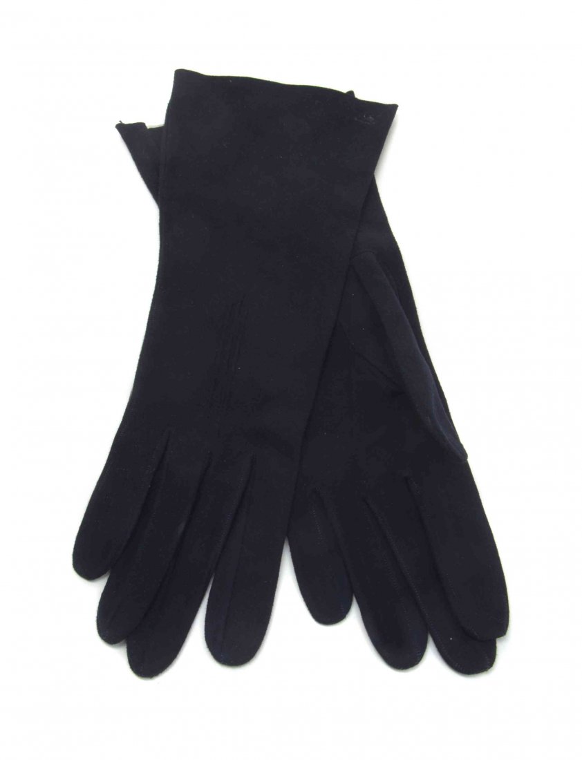 A Pair of Hermes Navy Suede Gloves. Size 6 1/2.: A Pair of Hermes Navy Suede Gloves. Labeled: Hermes. Size 6 1/2. Property from the Collection of a Lady, New York and London Condition: Overall very good condition. Comes with box and ribbon.
