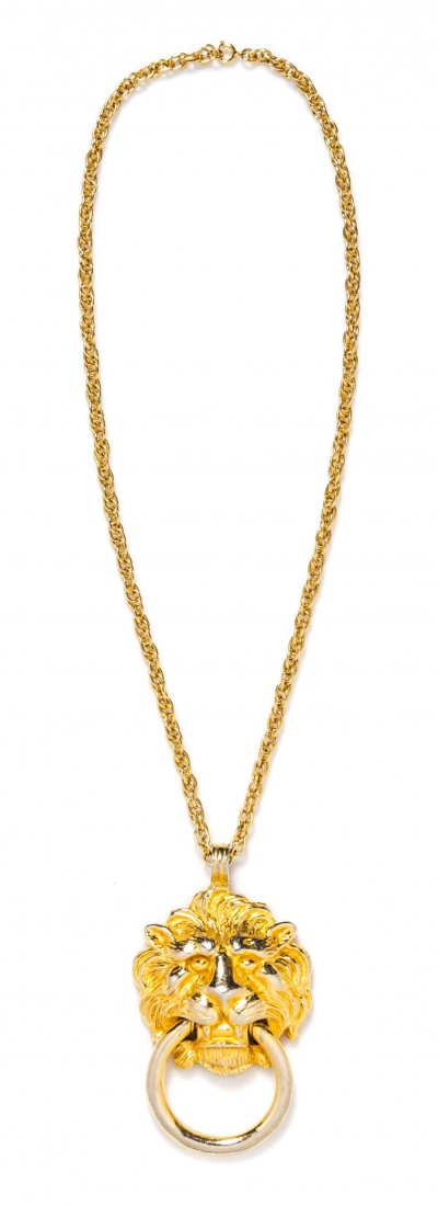 A Kenneth Lane Goldtone Lion's Head Doorknocker: A Kenneth Lane Goldtone Lion's Head Doorknocker Necklace. Stamped: Kenneth Lane. Property from a Private Collection