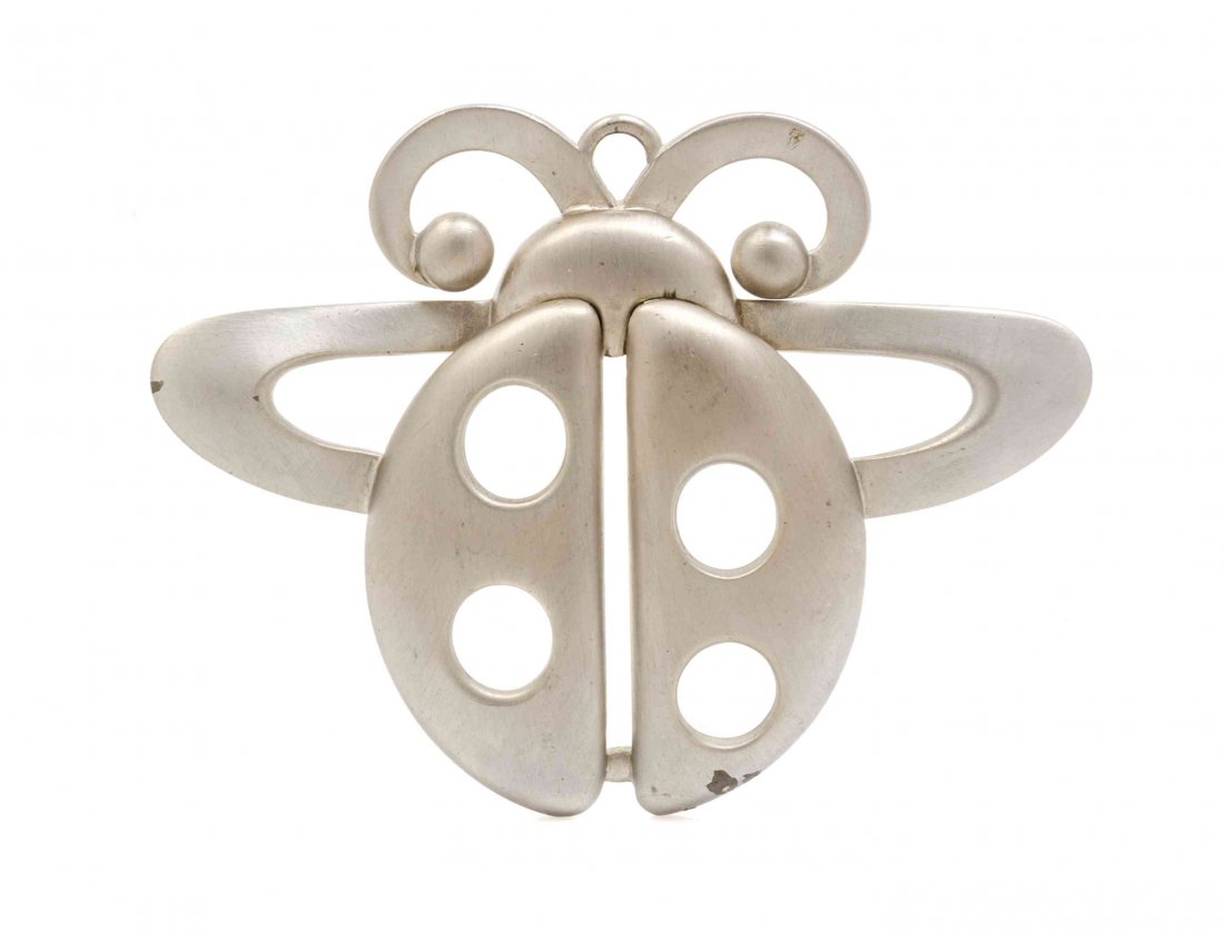 A Pierre Cardin Runway Silvertone Ladybug Pendant.: A Pierre Cardin Runway Silvertone Ladybug Pendant. Stamped: Pierre Cardin.