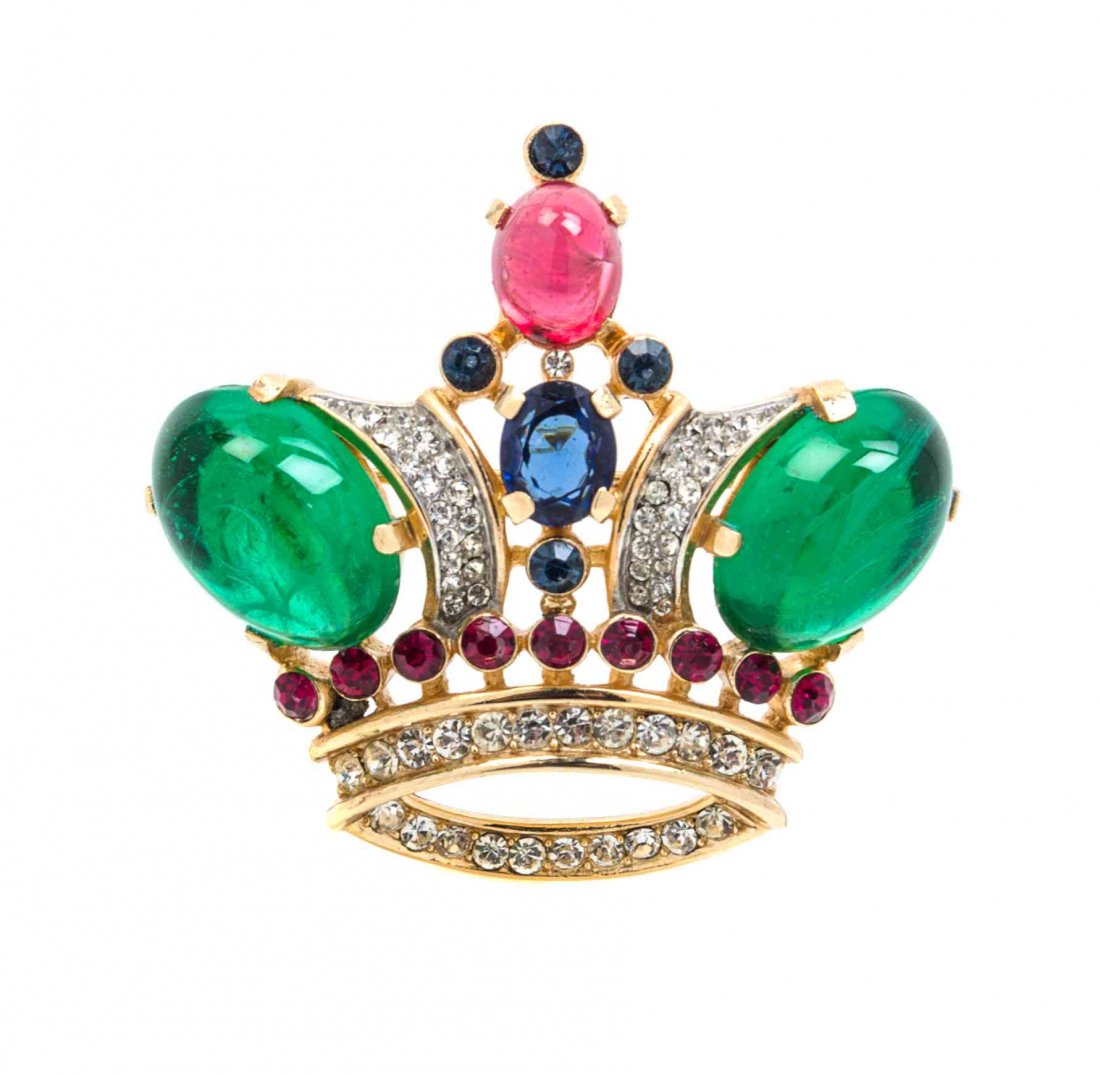 A Trifari Cabochon Brooch.: A Trifari Cabochon Brooch. Stamped: Crown Trifari. Property from the Collection of Dr. Perlita Campbell, Evanston, Illinois