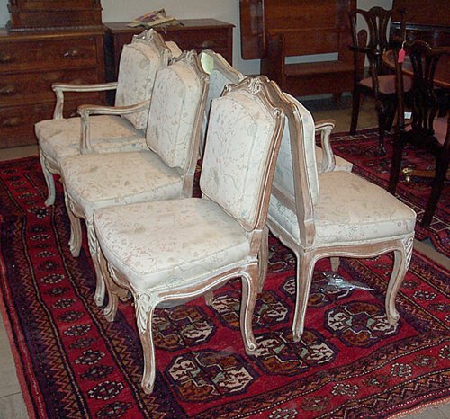 SIX COUNTRY FRENCH DINING CHAIRS With carved scrol