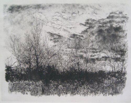 HERBERT LEWIS FINK (American b. 1921) Autumn Skie: HERBERT LEWIS FINK (American b. 1921) Autumn Skies II Pencil signed, dated 1976, titled and numbered 22/100 in the margin. Etching 15-1/2 x 19-3/4 in. Unframed