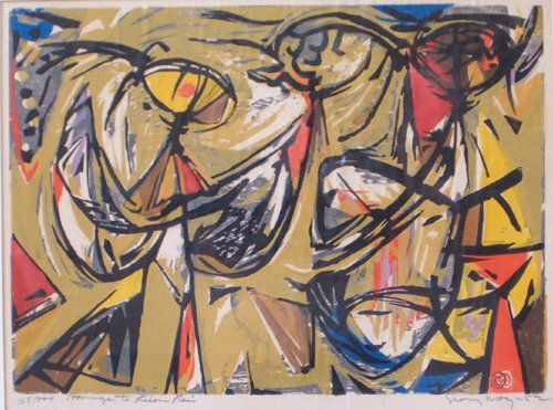 SEONG MOY (Chinese/American b. 1921) Homage to Li: SEONG MOY (Chinese/American b. 1921) Homage to Lieon Pei 1952, pencil signed, titled, dated, and numbered 165/200 in the margin. Color silkscreen. 11-1/2 x 15-7/8 in. Framed