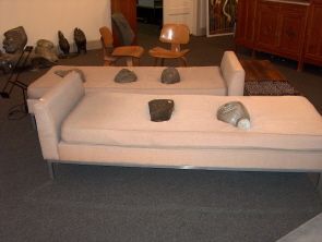 PAIR MODERN DAYBEDS Aluminum, fabric, wood. each: PAIR MODERN DAYBEDS Aluminum, fabric, wood. each H: 24, W: 30, L: 79 in.
