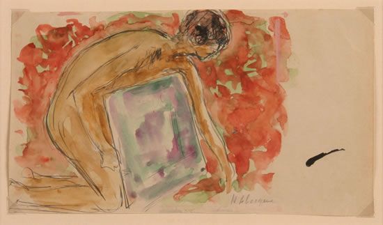 Henri Lebasque (French, 1865-1937): Young Woman Bathingwatercolor on papersigned "H. Lebasque" (lower right)4 1/2 x 9 inches, and on the versoStudy of Handspen and ink drawingsigned "H. Lebasque" (lower left)4 1/2 x 9 inches.