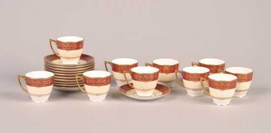 A Set of Ten Minton Demitasse Cups and Saucers,