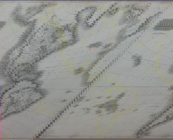 A Map of America," John Thomson, Height visible 1: A Map of "America," John Thomson, the original circa 1832, hand colored engraving, framed and matted, depicting both North and South America. Height visible 19 x width 23 inches.