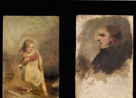 Thomas Sully (1783-1872) and circle, double sided: Thomas Sully (1783-1872) and circle double sided study: angel and profile Note on one side On June 22 painted the above 26 Rubbed it over with a piece of bacon fat which produced a tolerable varnish T