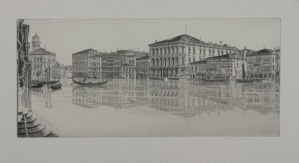 John Taylor Arms, (American, 1887-1953), Venetian: John Taylor Arms (American, 1887-1953) Venetian Mirror etching, "II" (lower left) "SP 1937-1938" (lower right edge) and signed "John Taylor Arms, 1935" (lower left) 6 1/2 x 14 1/8 inches. Property fro