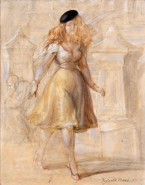 REGINALD MARSH, (AMERICAN 1898-1954), WOMAN WITH B: REGINALD MARSH (AMERICAN 1898-1954) WOMAN WITH BLACK BERET Signed and dated Reginald Marsh 1951" bottom right, oil on board 20 x 15 3/4 in. (53.3 x 40 cm)"