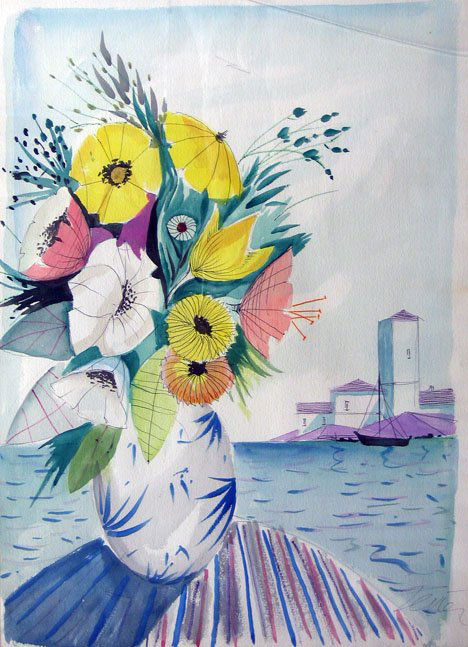 CHARLES LEVIER, (FRENCH B. 1920), VASE OF MIXED F: CHARLES LEVIER (FRENCH B. 1920) VASE OF MIXED FLOWERS Sigend, watercolor 29 1/4 x 21 1/2 in.