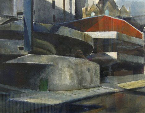 CHARLES TAYLOR, (AMERICAN B. 1910), STREET WITH B: CHARLES TAYLOR (AMERICAN B. 1910) STREET WITH BUILDINGS Signed, watercolor 21 1/2 x 27 1/2 in.