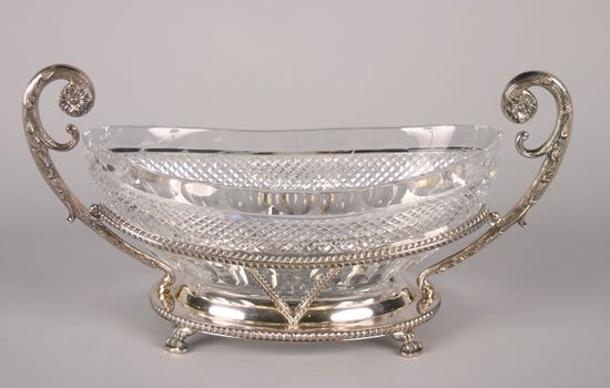 A Silver Plate and Cut Glass Center Bowl,