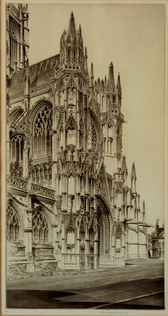 John Taylor Arms (American, 1887-1953): John Taylor Arms (American, 1887-1953) Memento Vivere, Notre Dame, Evreuxetchingsigned "John Taylor Arms, 1947 " (lower right)second state13 3/8 x 7 inches.