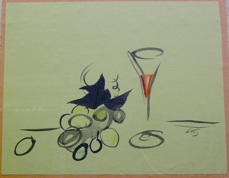 EMLEN ETTING (American 1905-1993) WINE GLASS" sig: EMLEN ETTING (American 1905-1993) WINE GLASS" signed, watercolor on paper 13-1/8 x 16-1/2"