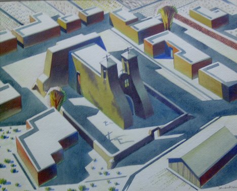 SANDOR BERNATH (American b. 1892) TOPOGRAPHICAL LA: SANDOR BERNATH (American b. 1892) TOPOGRAPHICAL LANDSCAPE signed, watercolor on paper 13-1/4 x 16-1/2