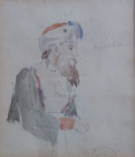 EDWARD LEAR (British 1812-1888) HEAD OF A TURK wa: EDWARD LEAR (British 1812-1888) HEAD OF A TURK watercolor over pencil on paper 5 x 4 3/4 in.