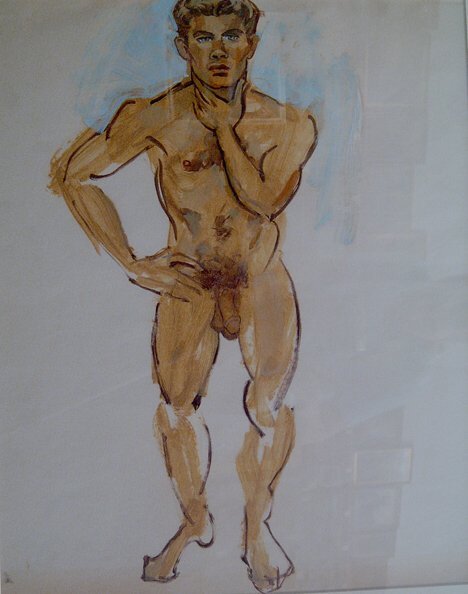 EMLEN ETTING (American 1905-1993) MALE NUDE oil: EMLEN ETTING (American 1905-1993) MALE NUDE oil on paper 23-1/4 x 17-7/8 in.
