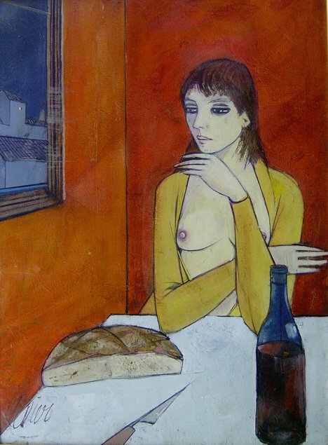 CHARLES LEVIER (French b. 1920) WOMAN SEATED AT A: CHARLES LEVIER (French b. 1920) WOMAN SEATED AT A TABLE signed, oil on canvas 40 x 30 in.